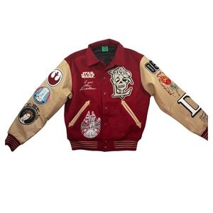 Civil Regime Star Wars Rebellion Letterman Varsity Jacket Mens Medium Red Beige